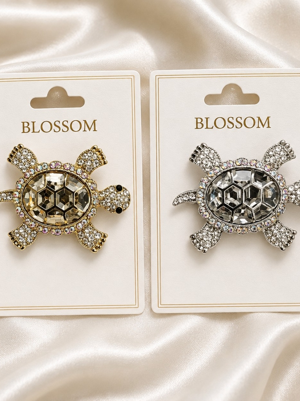 Blossom Crystal Turtle Brooch - Gold or Silver